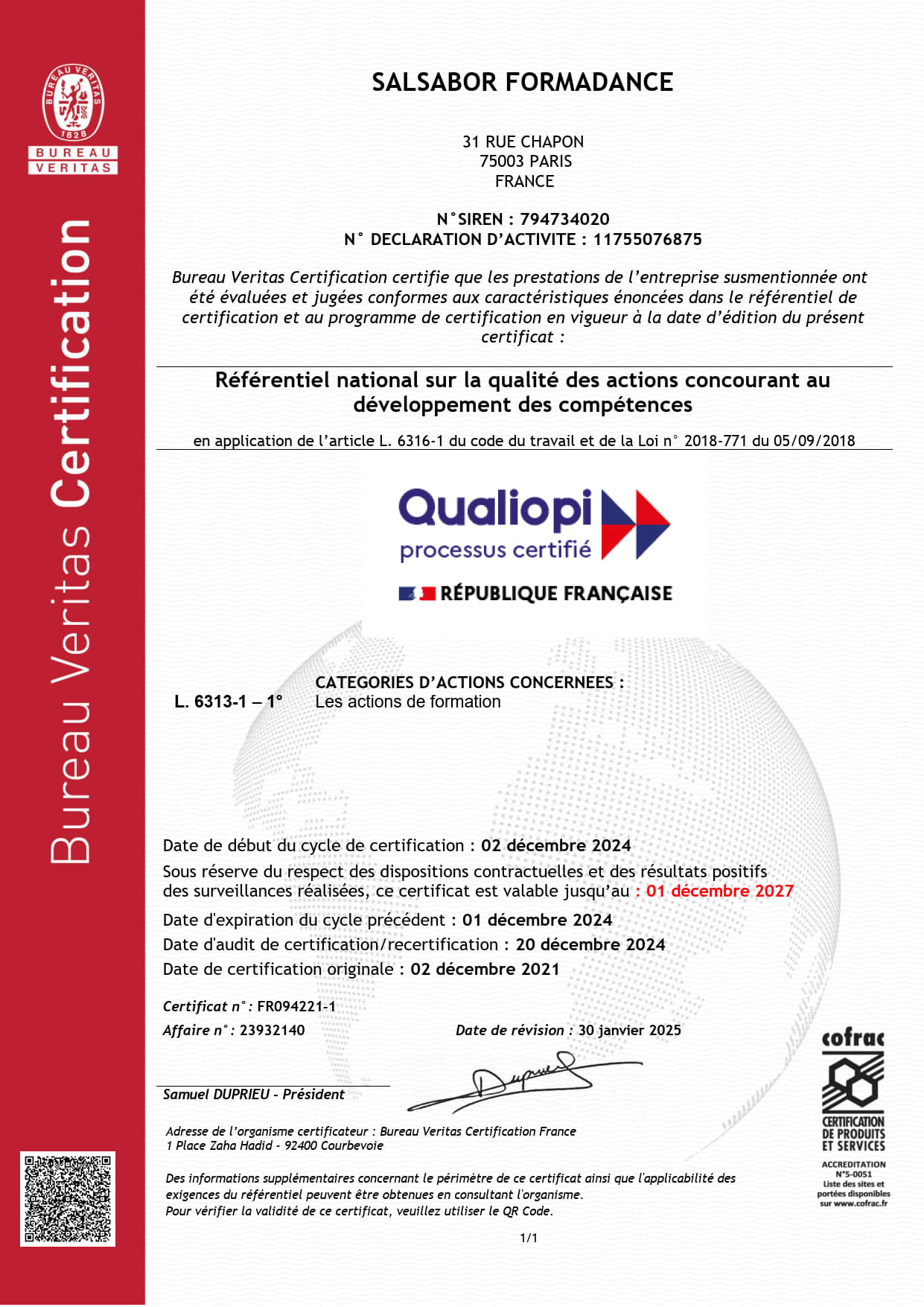 SALSABOR LABELLISE QUALIOPI